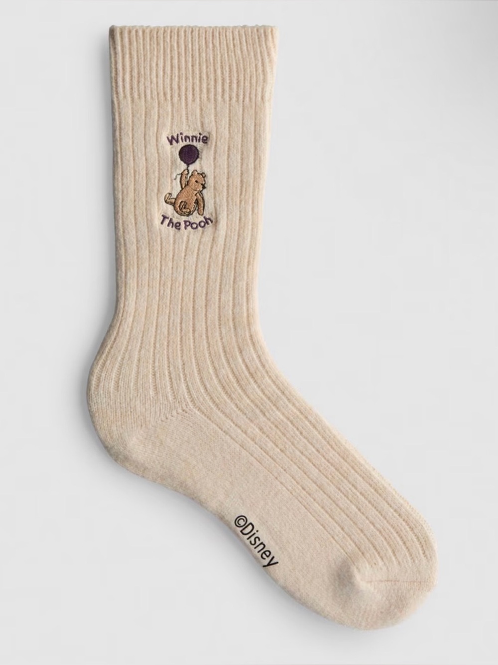 Primark x Disney Oatmeal Winnie the Pooh Ribbed Crew Embroidered Socks *NWT